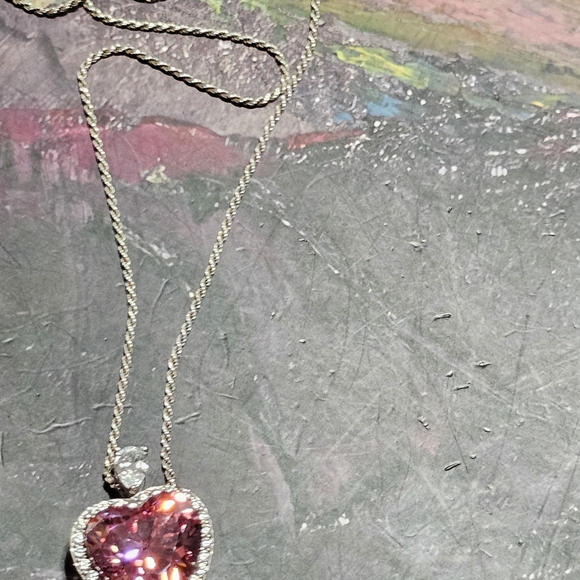 Radiant Pink Heart Necklace with Sparkling Accents 925 Silver - Picture 4 of 12